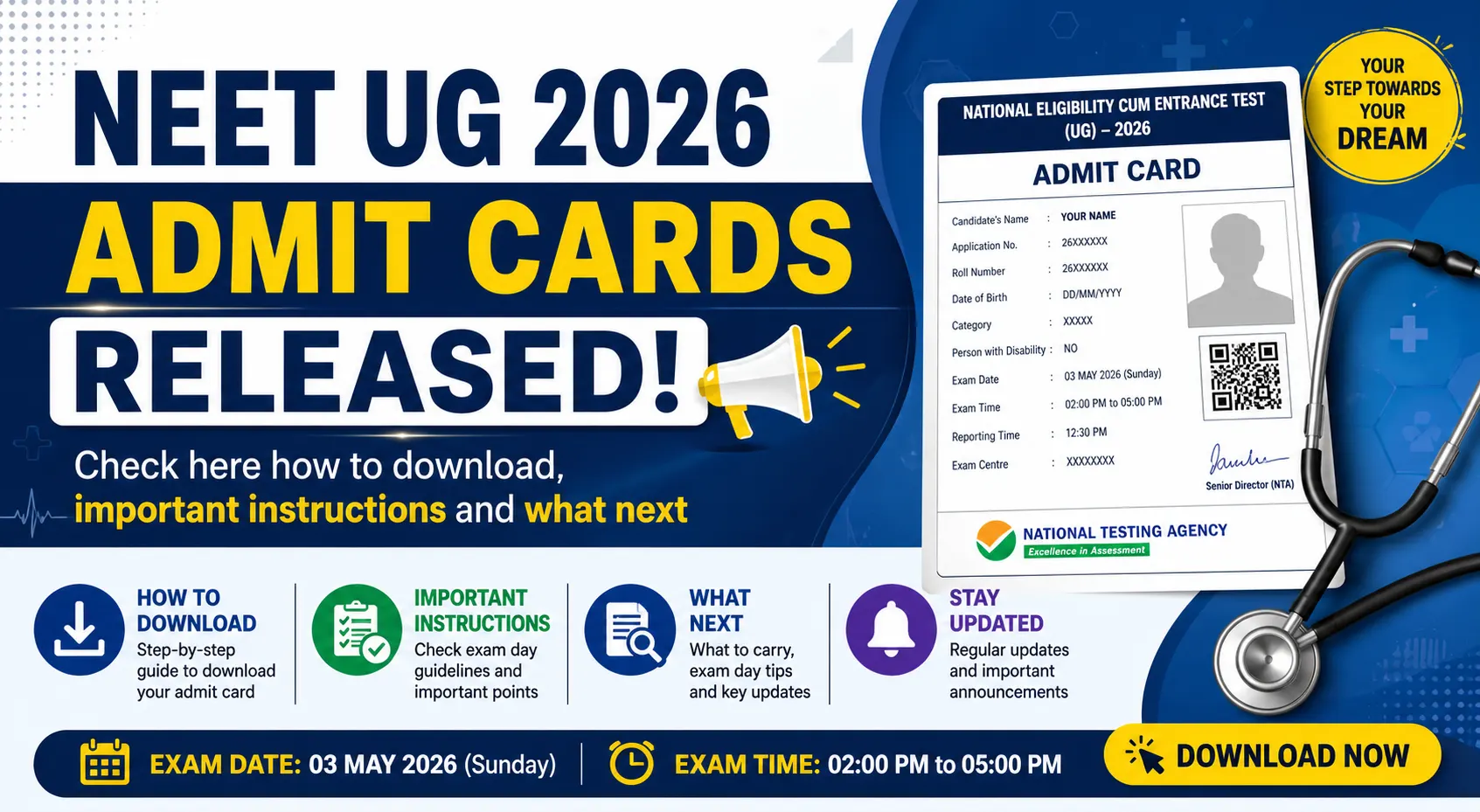 NEET UG 2026 admit cards released: Check here how to download, important instructions and what next